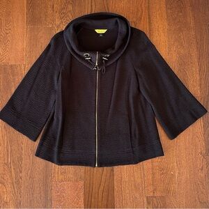 St. John Black Knit Zip Up Jacket with Gold Hardware size M made in USA